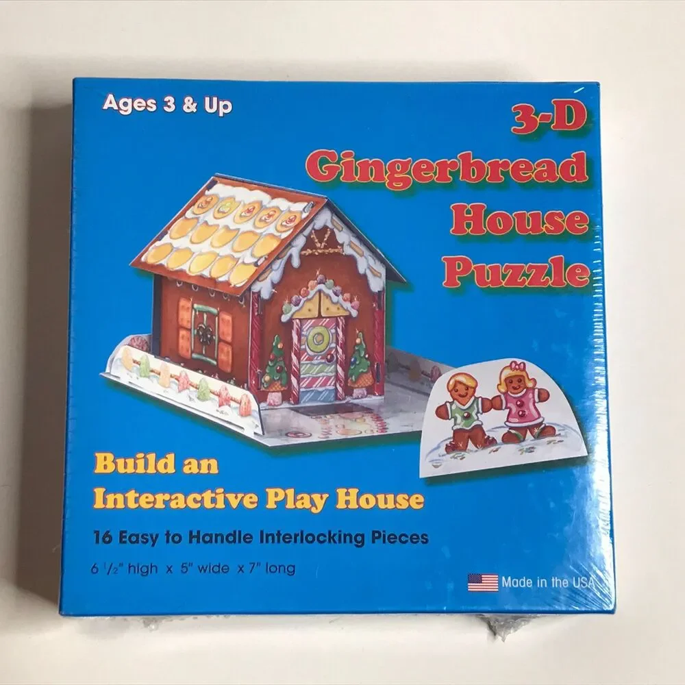 New 3-D Gingerbread House Puzzle 16 Pieces Christmas Holidays 7”L x 5”W x 6.5”H